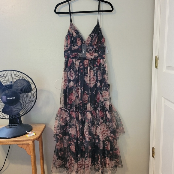 Lulu's Women's Black Dark Floral Mesh Overlay Formal Party Dress Whimsygoth Sz L - Picture 5 of 10